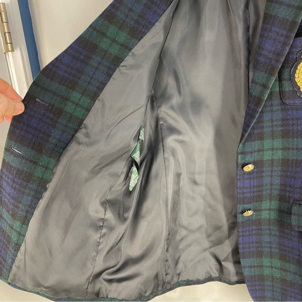 Lauren Ralph Lauren Wool Cashmere Tartan Blazer Green Navy Size 10 Petite - Picture 13 of 17